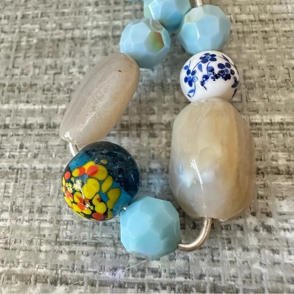 Collage Beaded Pendant Assemblage Art OOAK Elegant Multicolor Necklace 1600Y